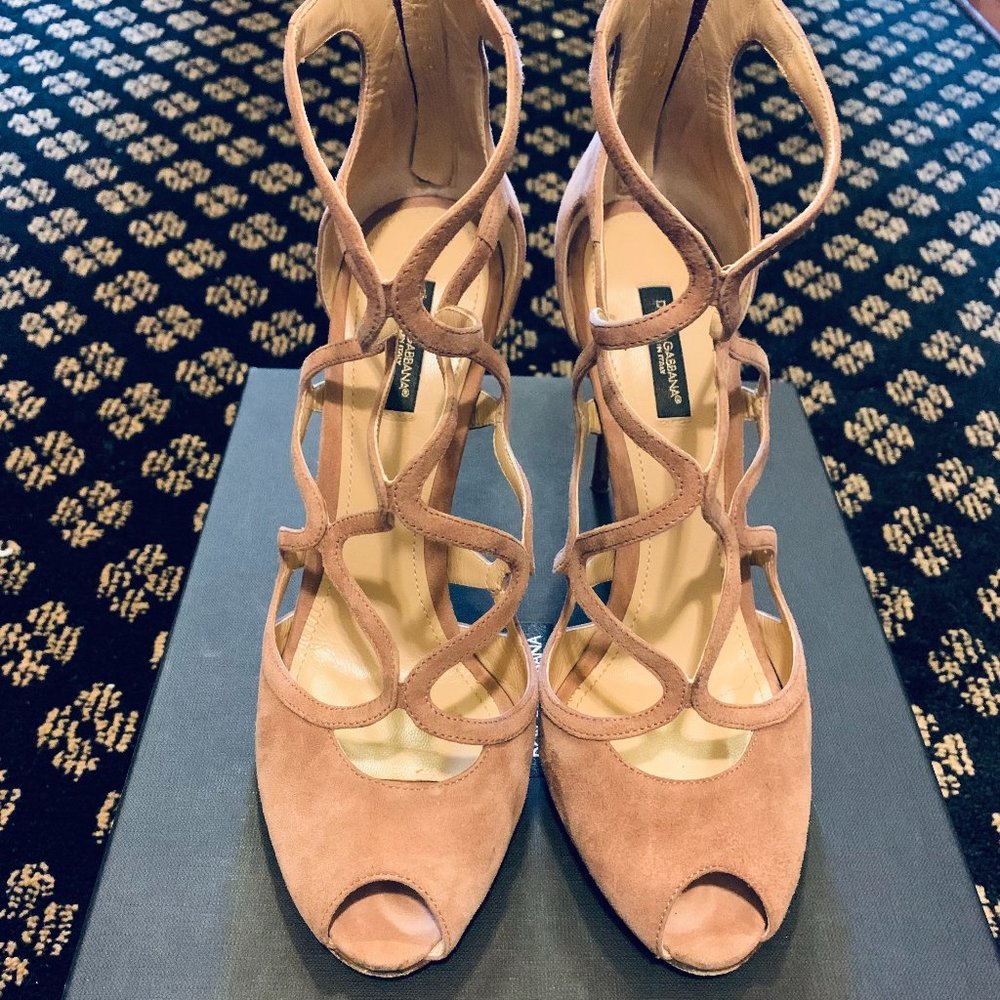 Dolce & Gabbana Pink Suede Open Toe Pumps Heels Size 9 (Euro 39)